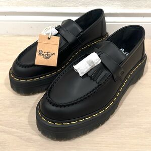 Dr Marten Adrian Quad Platform Black Leather Tassel Loafers Mens Sz 9 Ladies 10